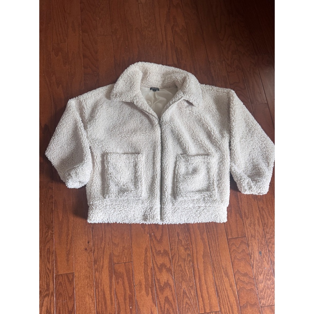 Wild Fable Womens XS/S Cream Sherpa Faux Fur Full Zip Jacket Oversized Cream